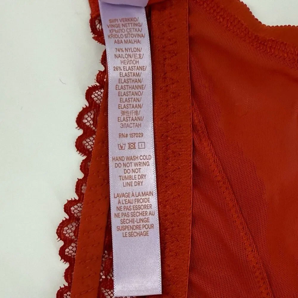 Savage X Fenty Burnt Orange‎ Lace Bralette Bra Wireless Longline Woman Size 1X